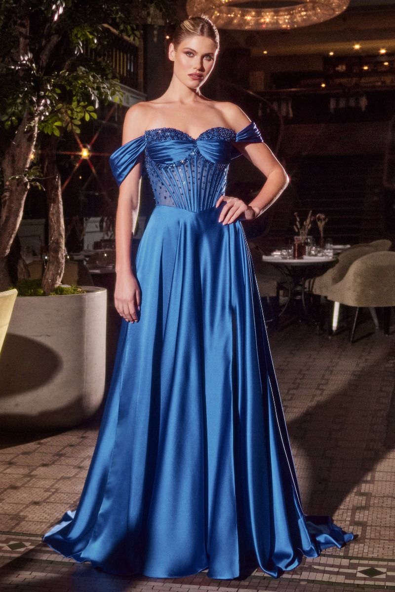 Strapless Beaded Satin A-Line Dress-9