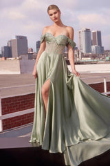 Strapless Beaded Satin A-Line Dress-10