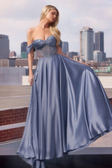 Strapless Beaded Satin A-Line Dress-11