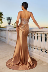 Fitted Beaded & Satin Metallic Gold Dress-1