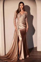 Long Sleeve Lace & Satin Fitted-2