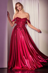 Off The Shoulder Lace & Satin A-Line Dress-2