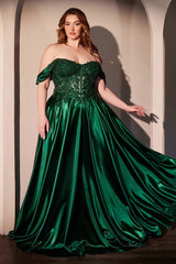 Off The Shoulder Lace & Satin A-Line Dress-3