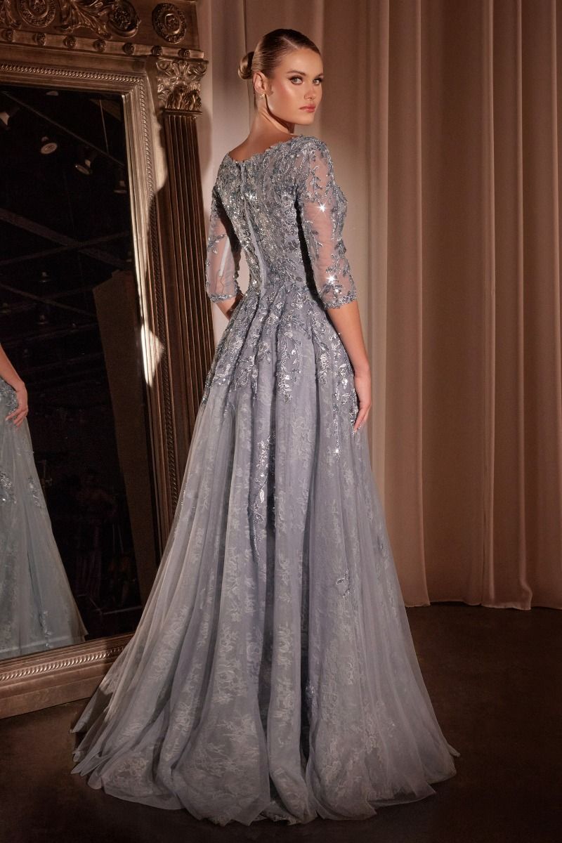 A-Line Lace & Tulle Modest Gown-1