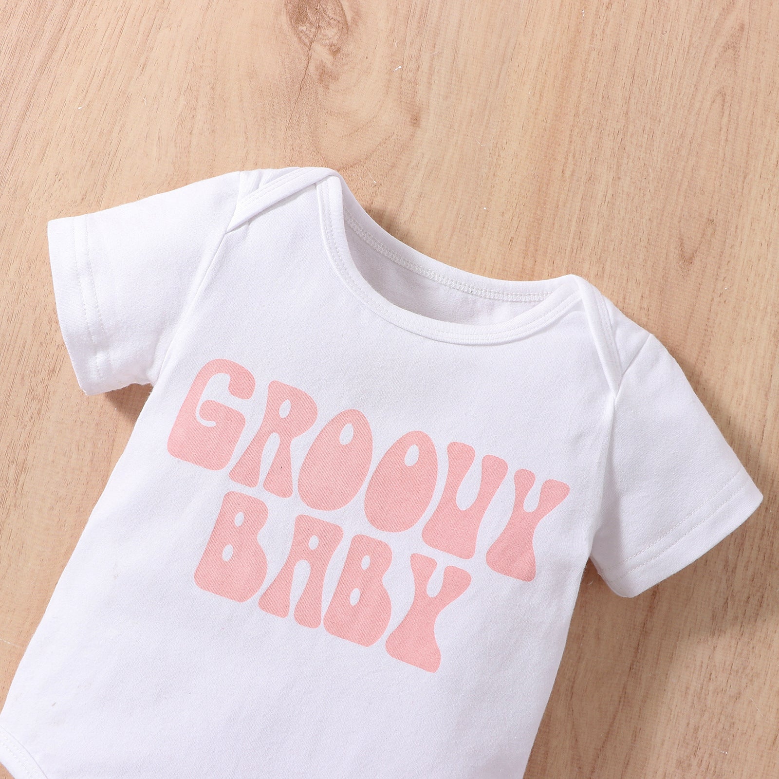 Solid Color Letter T-shirt Romper Hot Pants Suit With Headdress Flower