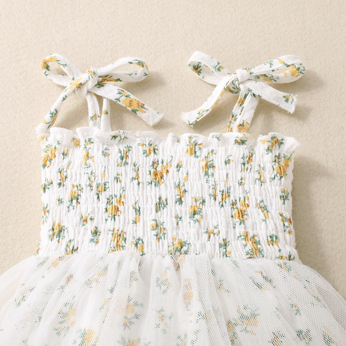 Baby Girl Flower Print Sling Triangle Rompers Tulle Skirt