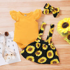 SUNFLOWER Printing Suit Romper Three-piece Suit