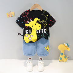 Casual Cute Sika Deer Printed Round Neck