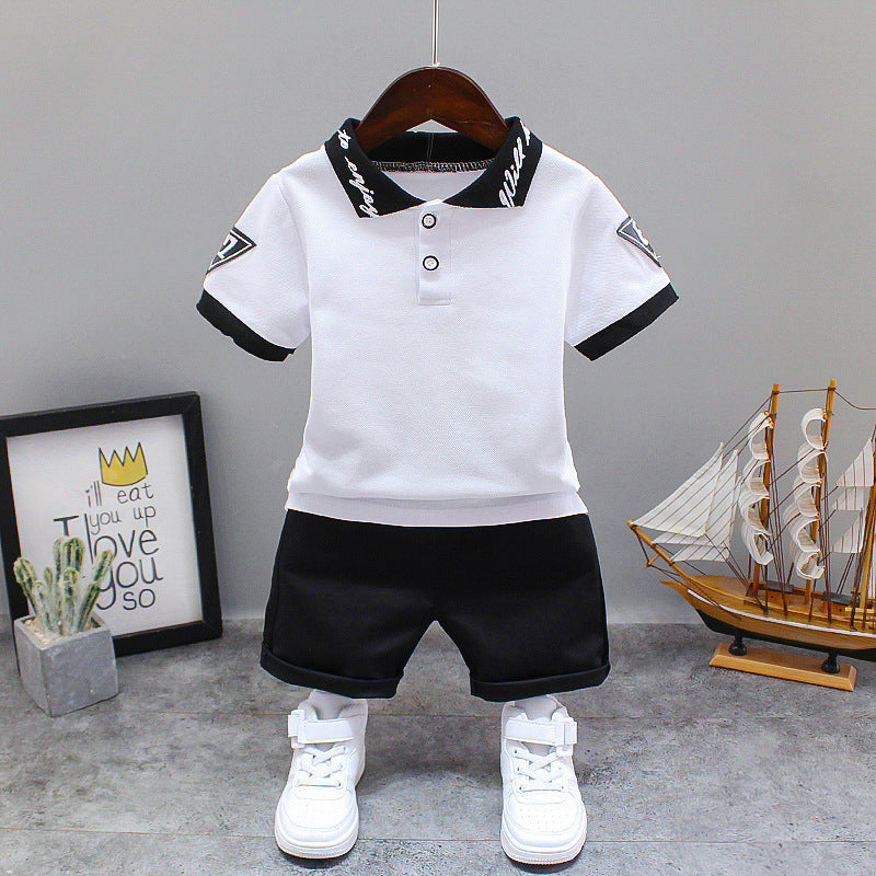 Summer Letter Lapel Short Sleeve Two-piece Suit