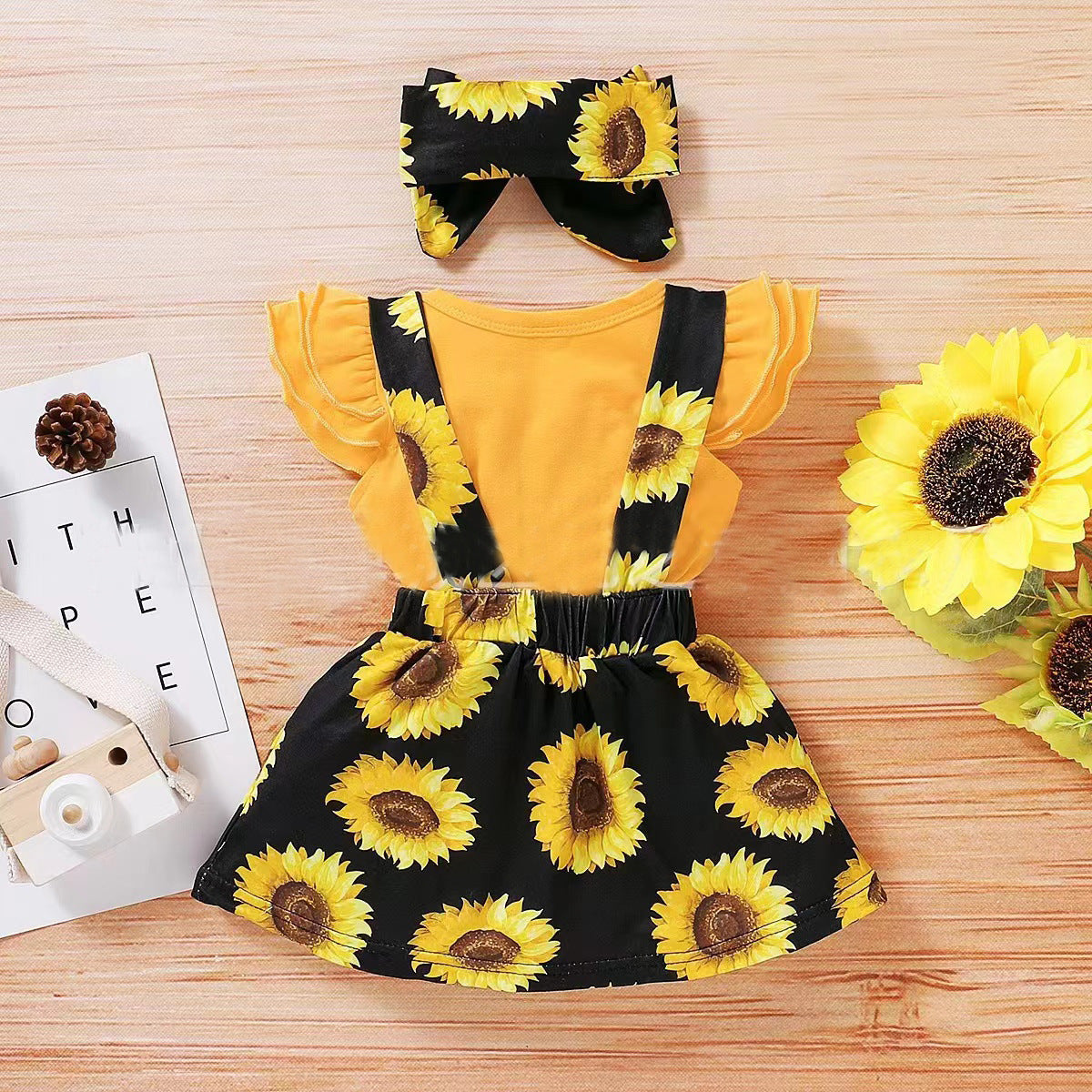 SUNFLOWER Printing Suit Romper Three-piece Suit