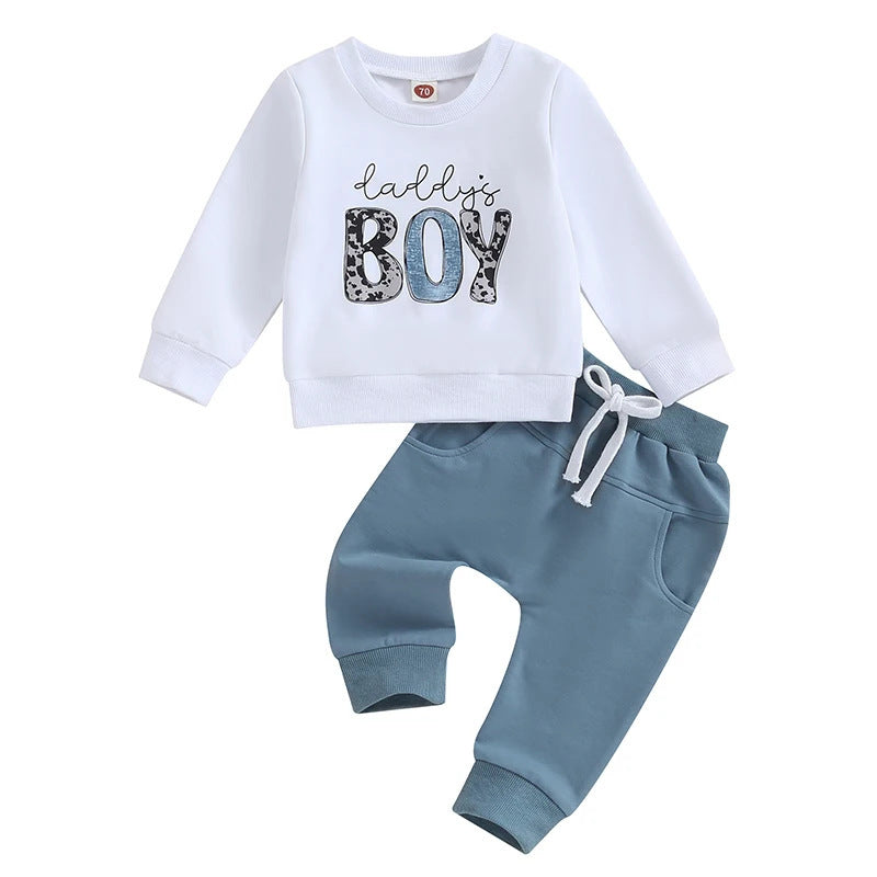 Long Sleeve British Letter Sleeves Sweater Full Printed Two-piece Suit