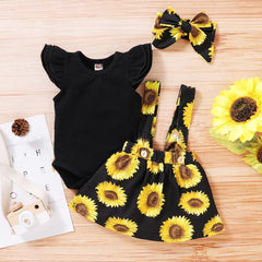 SUNFLOWER Printing Suit Romper Three-piece Suit