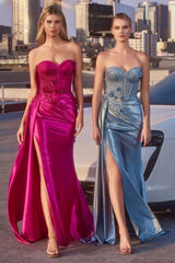 Strapless Fitted Satin Corset Gown-0