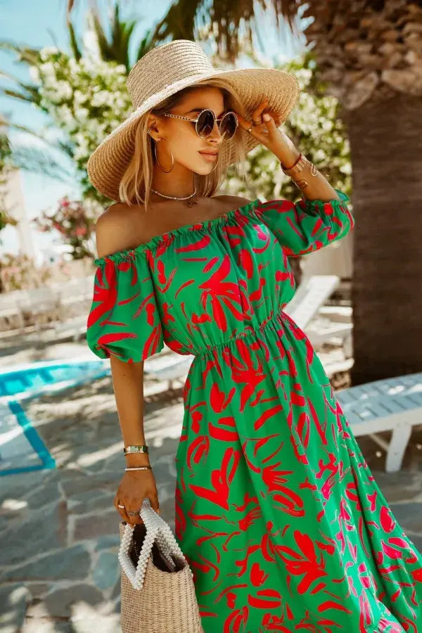 Off Shoulder Sleeve Maxi Dress