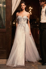Off The Shoulder A-Line Lace & Tulle Wedding Dress-0