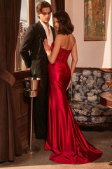 Strapless Fitted Satin & Lace Gown-1