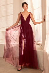 Empire Cut Dress With Deep V Neckline-1