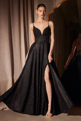 A-line dress with deep V-neck and spaghetti straps-3