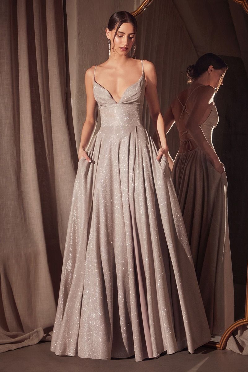 A-line dress with deep V-neck and spaghetti straps-7