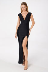 V-Neck Fitted Dress With Square Back-0