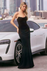 Strapless Scoop Neckline Bodycon Dress With A Beautifully Gathered Bodice And Hip Line-0