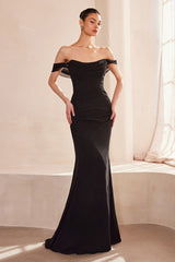 Off The Shoulder Round Neck Chiffon Fitted Dress-0