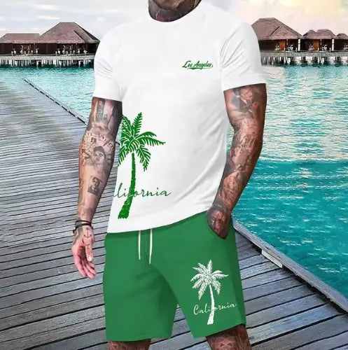 Men's Hawaiian Beach Shirt & Shorts Set